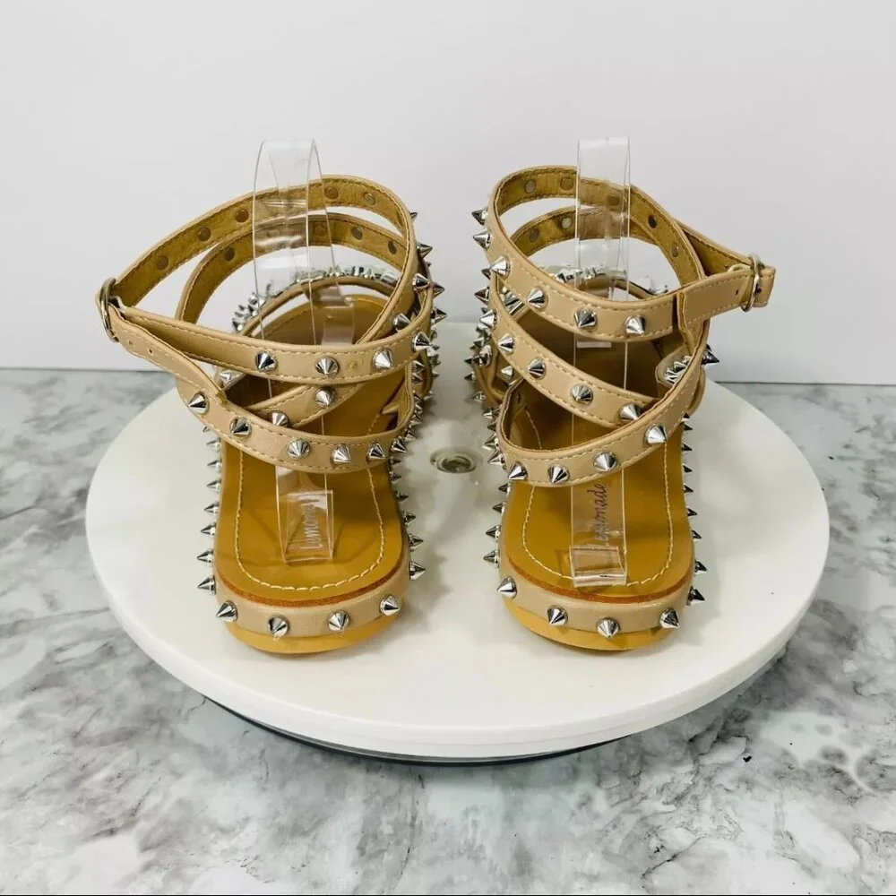 Lemonade Faux Leather Gladiator Sandals‎ Women 8.5 Nude Studded Grunge Festival